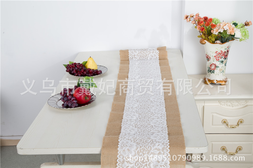 Factory Direct Sales Yellow Linen Table Runner Linen Table Runner Chair Yarn Christmas Crafts Wedding Celebration Decoration Ribbon Supplies