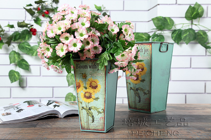 Factory Direct Sales Home Decoration Wedding Flower Arrangement Iron Bucket Iron Flower Arrangement Crafts Decoration Sm