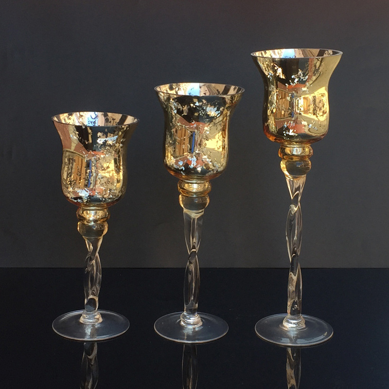 Wedding High Foot Glass Candlestick French Romantic Christmas Electroplated Rose Gold Glass Candlestick Crafts Wholesale