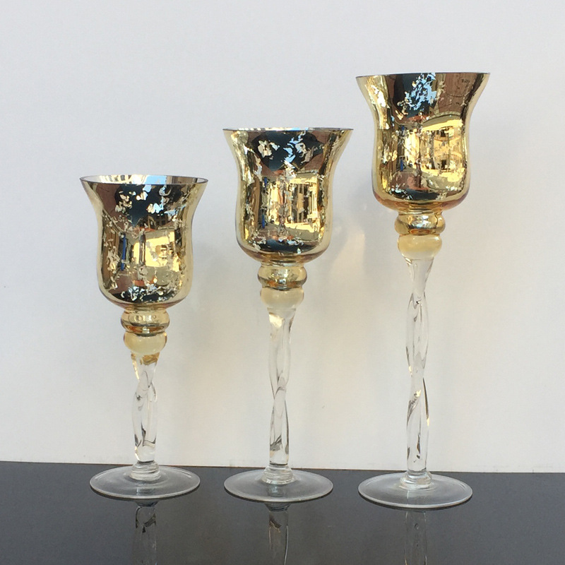 Wedding High Foot Glass Candlestick French Romantic Christmas Electroplated Rose Gold Glass Candlestick Crafts Wholesale