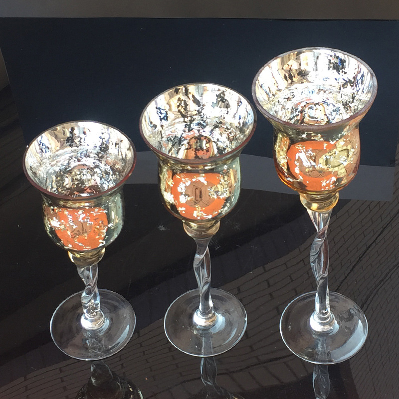 Wedding High Foot Glass Candlestick French Romantic Christmas Electroplated Rose Gold Glass Candlestick Crafts Wholesale
