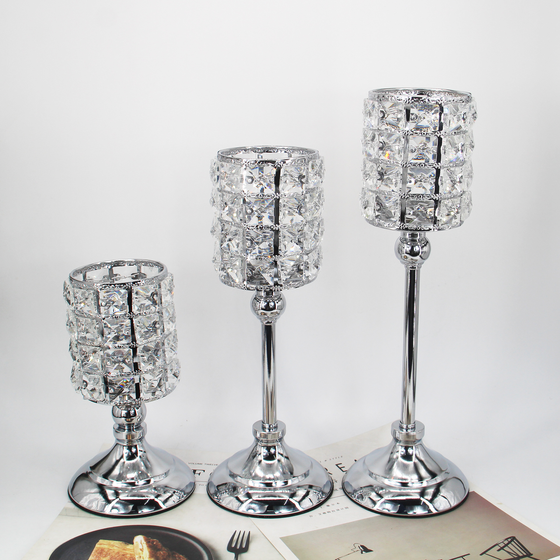 European-Style Wedding Single-Head Candlestick Christmas Props Crystal Crafts Decoration Home Model Room Decoration Factory Supply