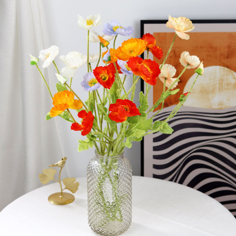 Artificial Flower Flocking 3 Flowers 1 Lei Yu Meiren Poppy Flower Wedding Arrangement Domestic Ornaments Silk Flower
