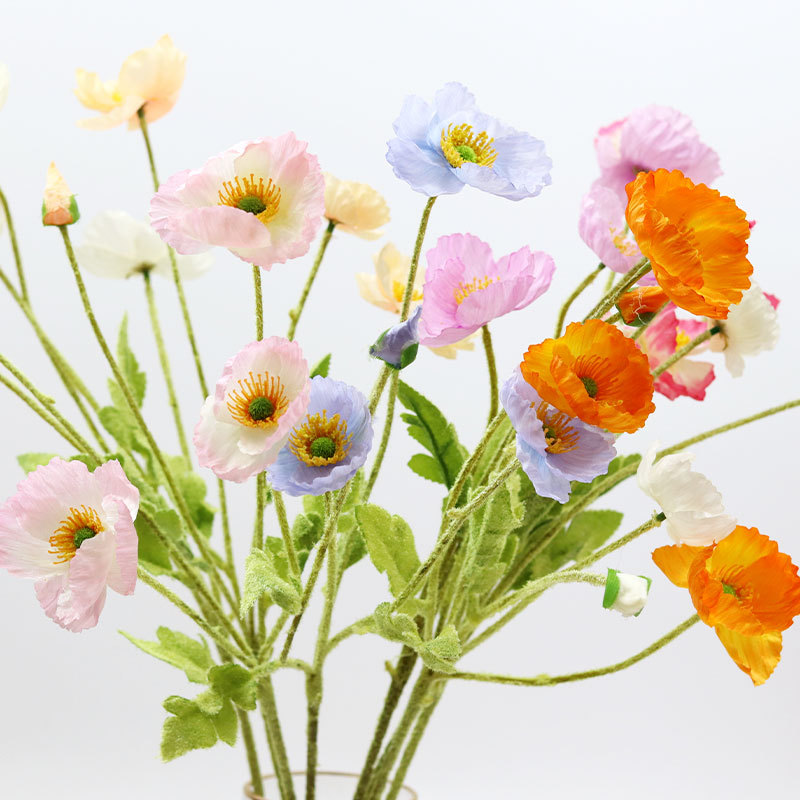 Artificial Flower Flocking 3 Flowers 1 Lei Yu Meiren Poppy Flower Wedding Arrangement Domestic Ornaments Silk Flower