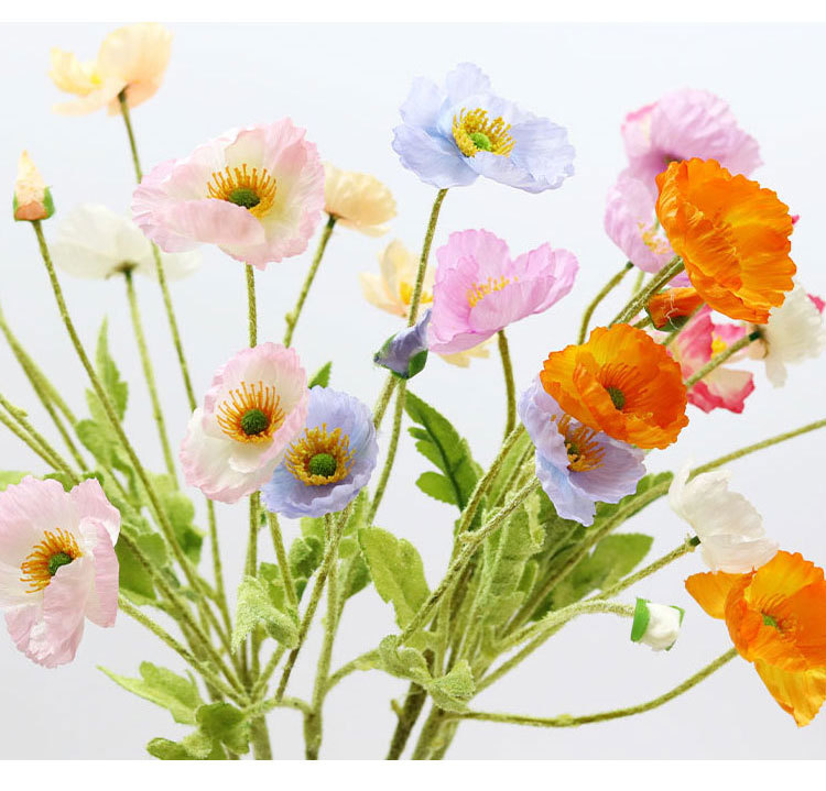 Artificial Flower Flocking 3 Flowers 1 Lei Yu Meiren Poppy Flower Wedding Arrangement Domestic Ornaments Silk Flower