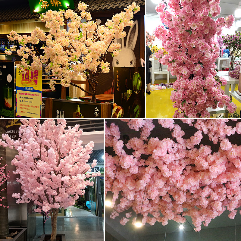 Factory Wholesale Artificial Cheery Branch Fake Flower for Wedding 4 Forks with Leaves Landscape Wedding ornaments