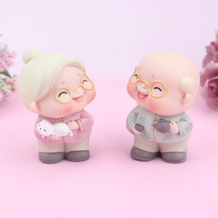 Creative Ornament Cute Old Man Old Lady Cake Ornaments Happy Couples Birthday Cake Decorative Ornaments Wedding Gift