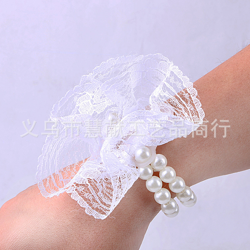 New and fashion white imitation pearl Korean gauze net bride wrist flower fashion wedding supplies wholesale
