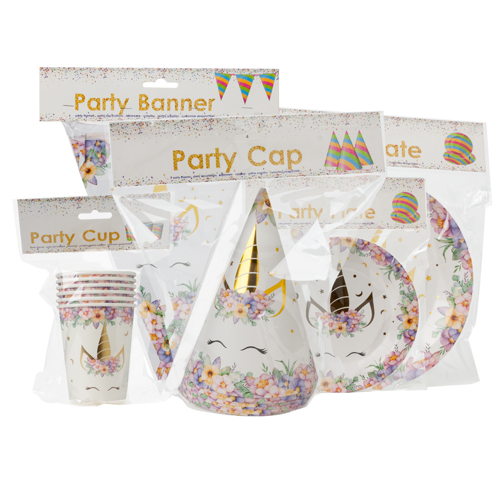 Factory Wholesale Birthday Arrangement Party Supplies Disposable Party Bronzing Tableware Festival Decoration Customization