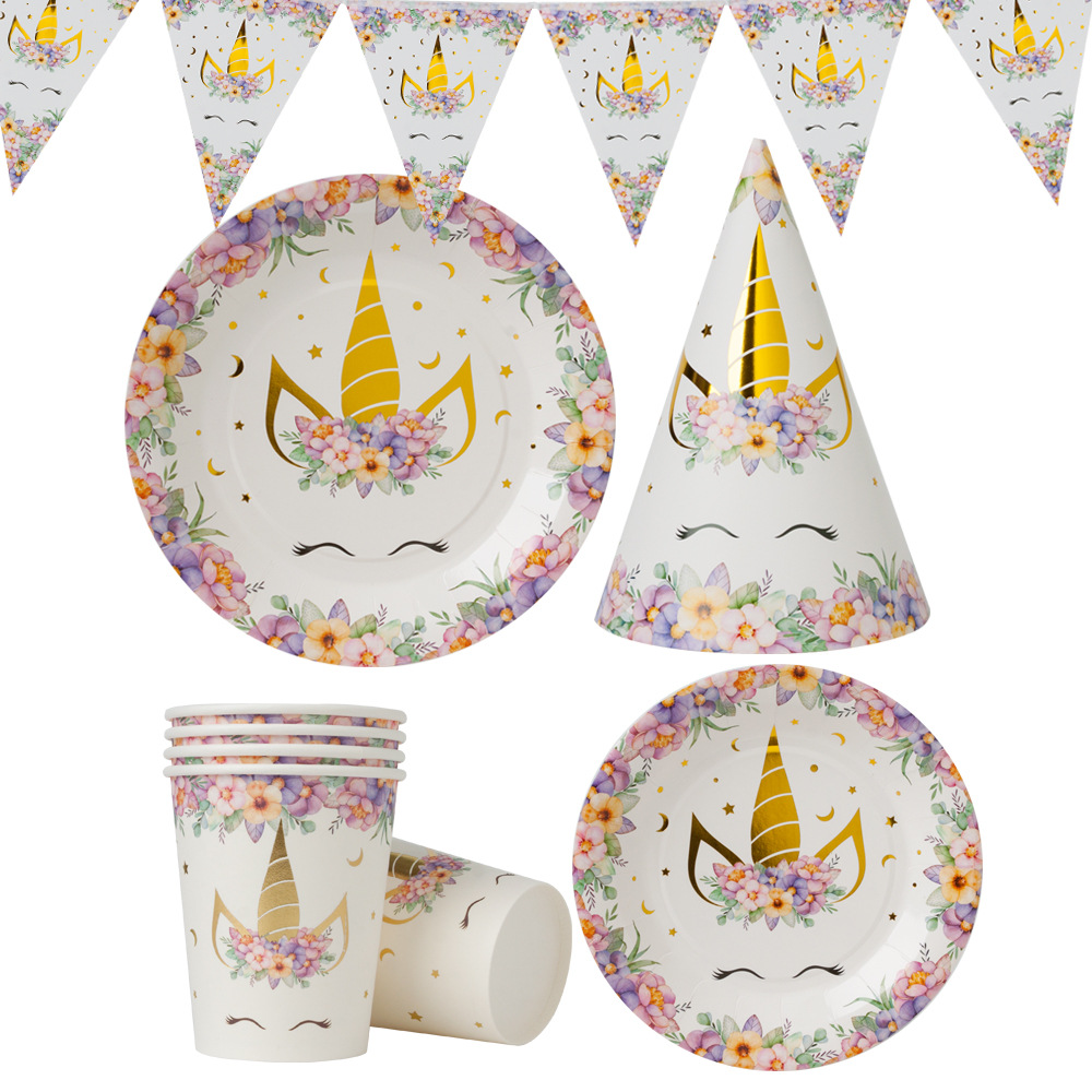 Factory Wholesale Birthday Arrangement Party Supplies Disposable Party Bronzing Tableware Festival Decoration Customization