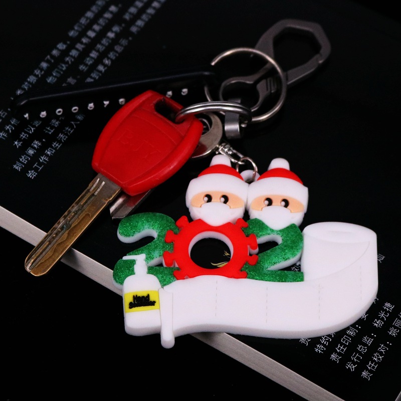 Christmas Festival Epidemic Prevention Keychain Survivor Mask Old Man Christmas Bag Key Ring DIY Name Greetings