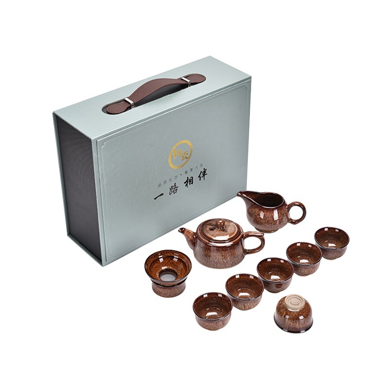 Estate Insurance Business Gift Kiln Baked Jun Porcelain Tea Set Home MidAutumn Festival National Day Gift Printed Logo