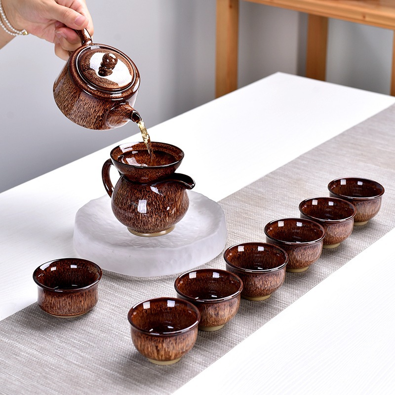 Estate Insurance Business Gift Kiln Baked Jun Porcelain Tea Set Home MidAutumn Festival National Day Gift Printed Logo
