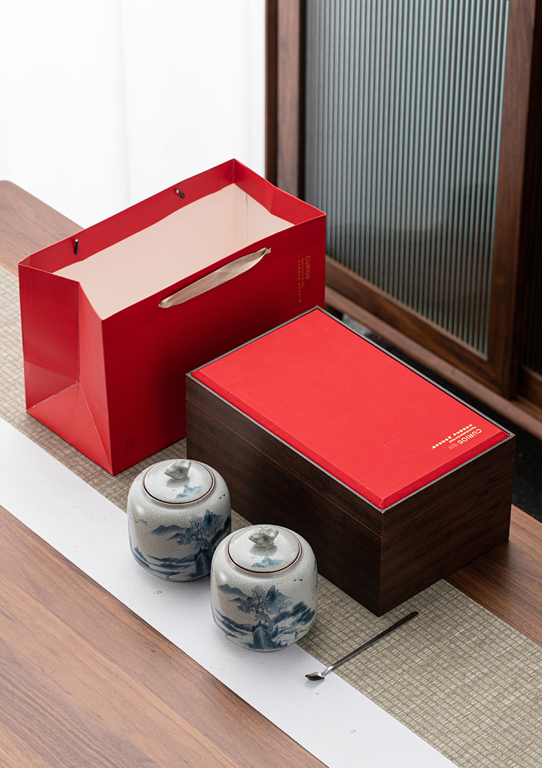 Mid-Autumn Festival New Retro Ceramic Tea Pot Gift Box Box High-End Black Tea Green Black Tea Caddy Logo Can Be Added Mid-Autumn Festival New Retro Ceramic Tea Pot Gift Box Box High-End Black Tea Green Black Tea Caddy Logo Can Be Added