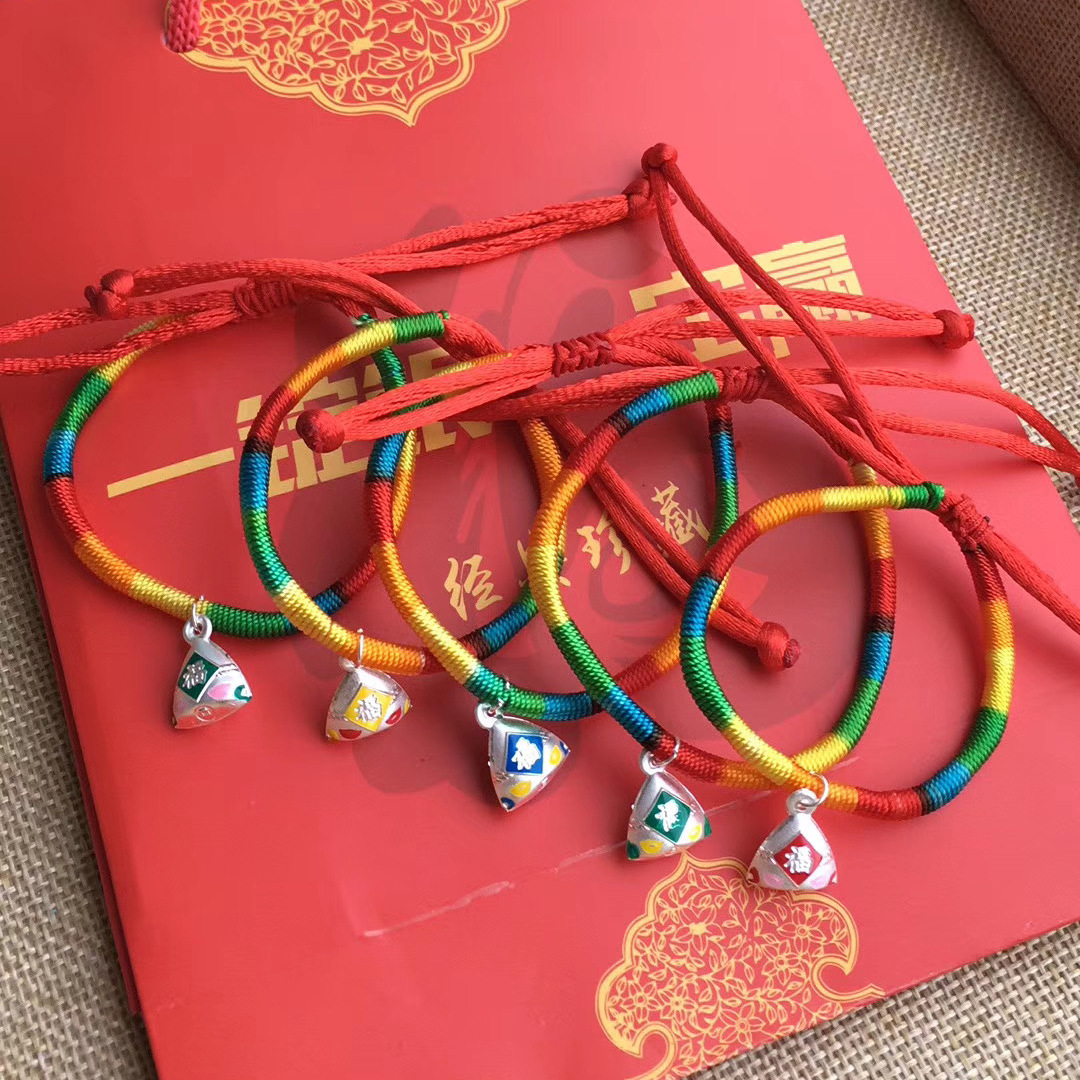 Silver Bracelet Dragon Boat Festival Jewelry Gift 999 Pure Silver Colorful Woven Hand Strap Bracelet Creative Style Silver Bracelet Dragon Boat Festival Jewelry Gift 999 Pure Silver Colorful Woven Hand Strap Bracelet Creative Style