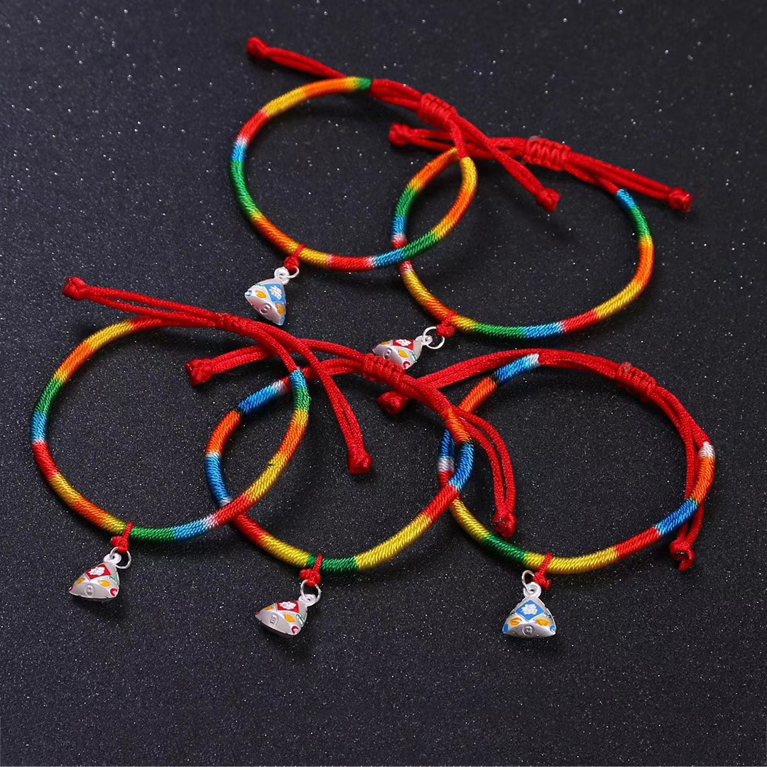 Silver Bracelet Dragon Boat Festival Jewelry Gift 999 Pure Silver Colorful Woven Hand Strap Bracelet Creative Style Silver Bracelet Dragon Boat Festival Jewelry Gift 999 Pure Silver Colorful Woven Hand Strap Bracelet Creative Style