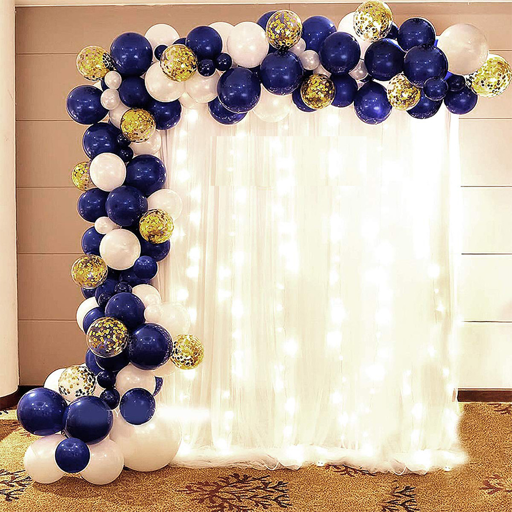 Amazon Balloon Garland Arch Bridge Night Blue White Balloon Paper Scrap Balloon Party Background DIY Decoration Supplies