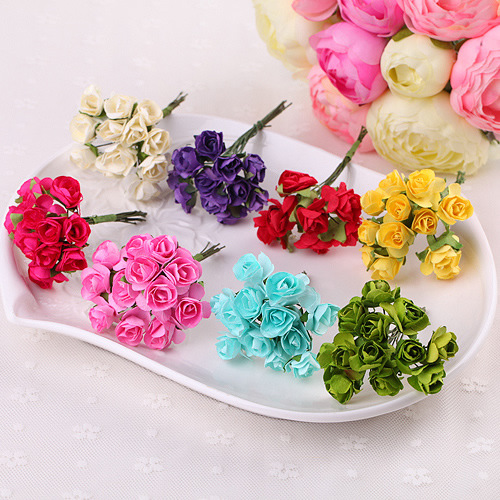 Paper Flower Plum Blossom Medium Rose Small Flower Simulation with Yarn Wedding Candies Box Accessories DIY Garland Material
