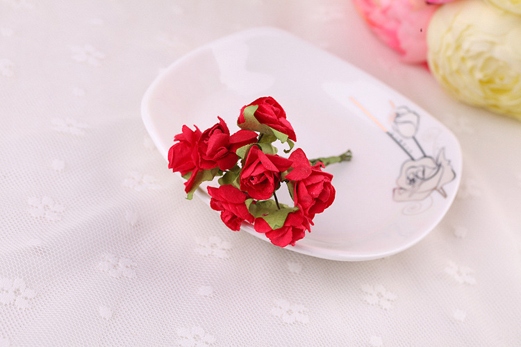 Paper Flower Plum Blossom Medium Rose Small Flower Simulation with Yarn Wedding Candies Box Accessories DIY Garland Material