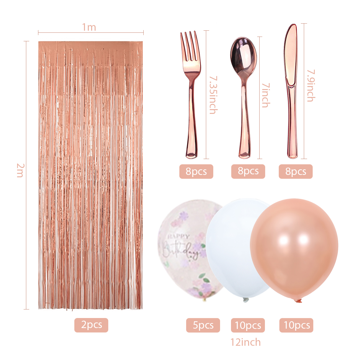 Rose Gold Birthday Party Supplies Paper Fan Garland Banner Balloon Tableware Set Wedding Bride Shower Party Decoration