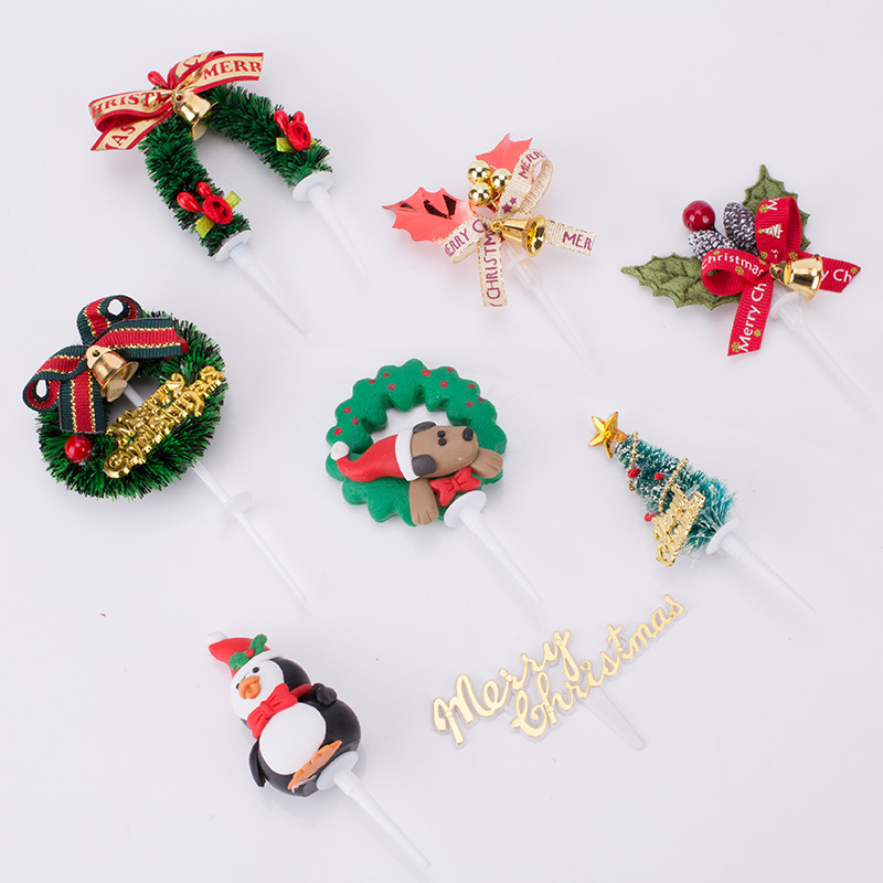 Christmas Tree Old Man Garland Pine Cone Bell Muffin Paper Cup Tree Root Cream Cake Decoration Card Insert Decoration