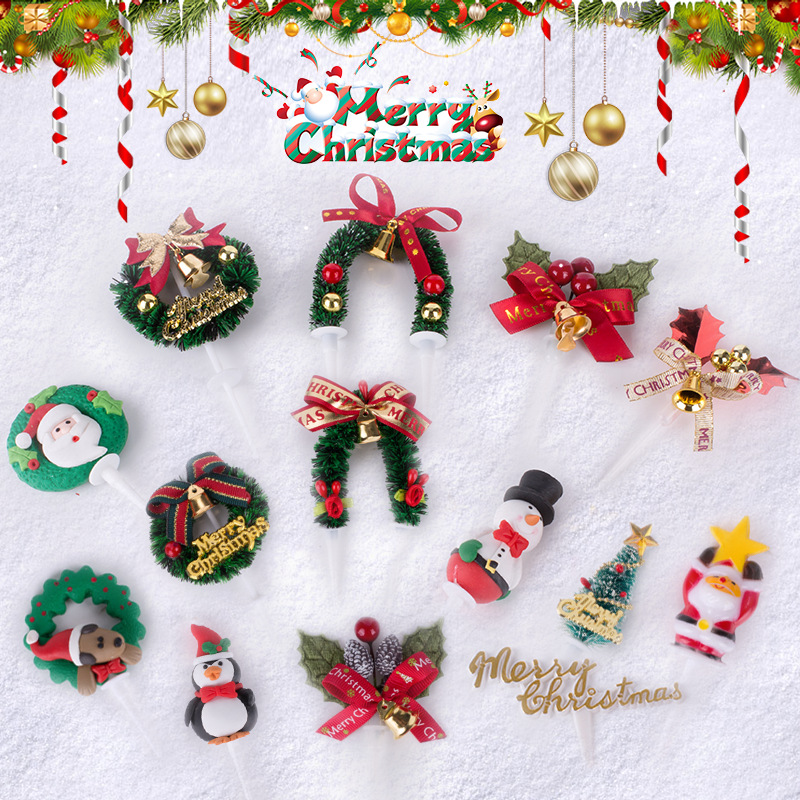 Christmas Tree Old Man Garland Pine Cone Bell Muffin Paper Cup Tree Root Cream Cake Decoration Card Insert Decoration