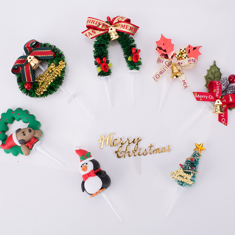 Christmas Tree Old Man Garland Pine Cone Bell Muffin Paper Cup Tree Root Cream Cake Decoration Card Insert Decoration
