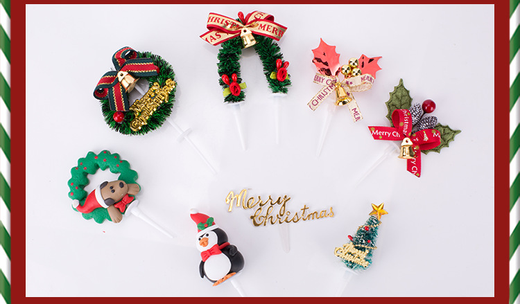 Christmas Tree Old Man Garland Pine Cone Bell Muffin Paper Cup Tree Root Cream Cake Decoration Card Insert Decoration