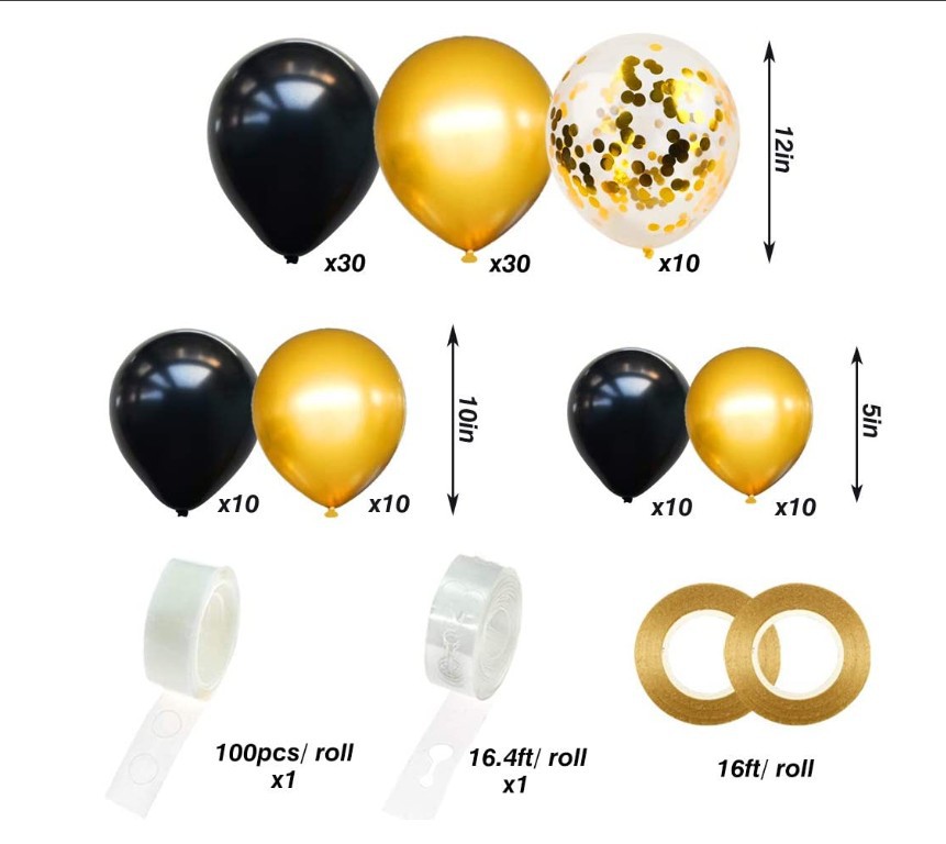 Black Gold Colorful Paper Scrap Balloon Arch Garland Set Party Balloon Birthday Wedding Shower Graduation Decoration