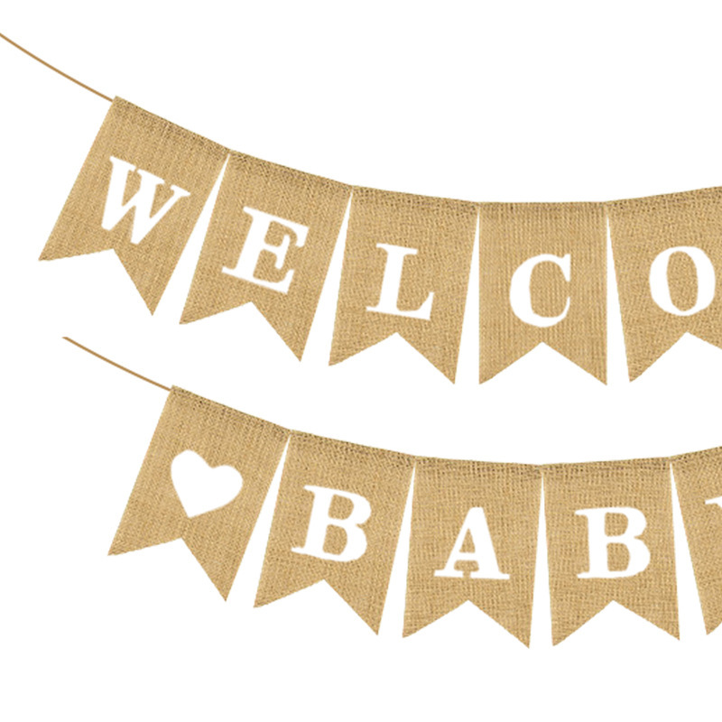 European and American Baby Baby Shower Party Celebration Decoration Garland Banner Welcome Baby Burlap Hanging Flag