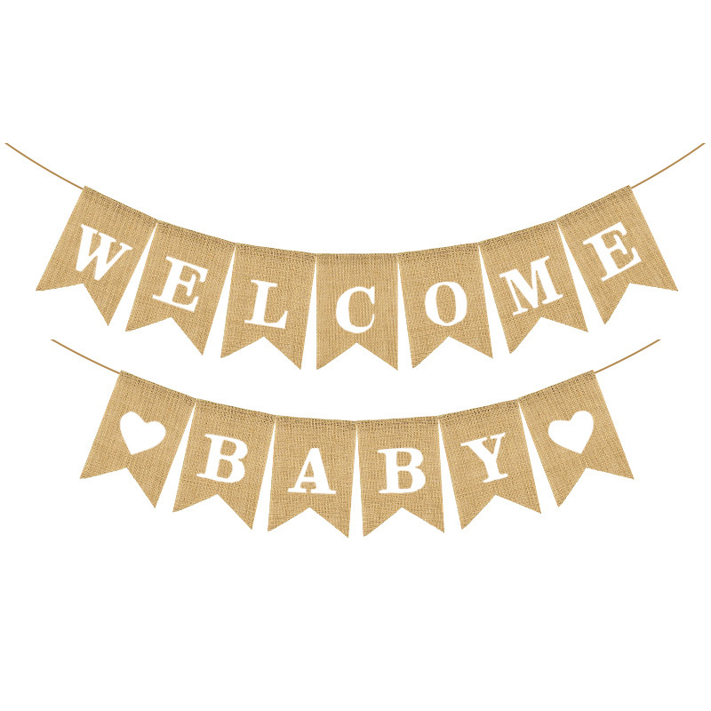 European and American Baby Baby Shower Party Celebration Decoration Garland Banner Welcome Baby Burlap Hanging Flag