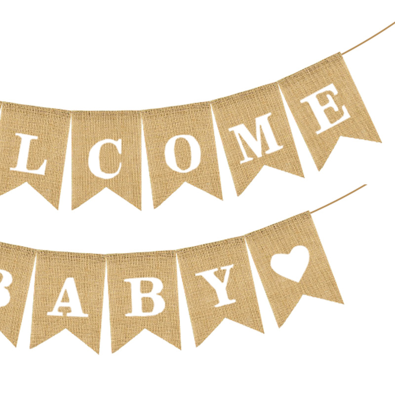 European and American Baby Baby Shower Party Celebration Decoration Garland Banner Welcome Baby Burlap Hanging Flag