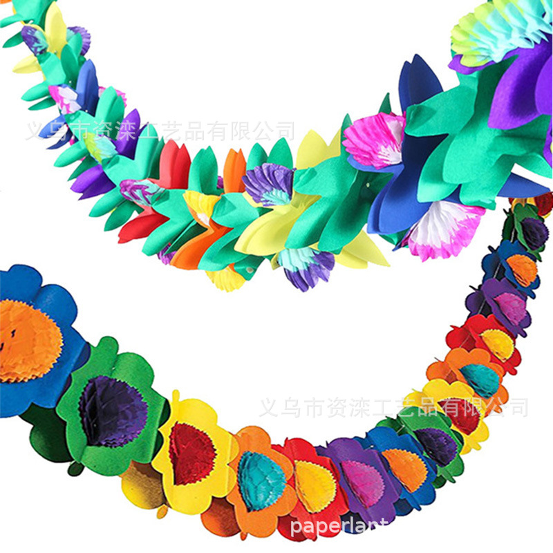 Amazon Hot Selling Hawaiian Party Paper Flower New Three-Dimensional Garland 3 M Colorful Paper Flower Birthday Pulling Banner
