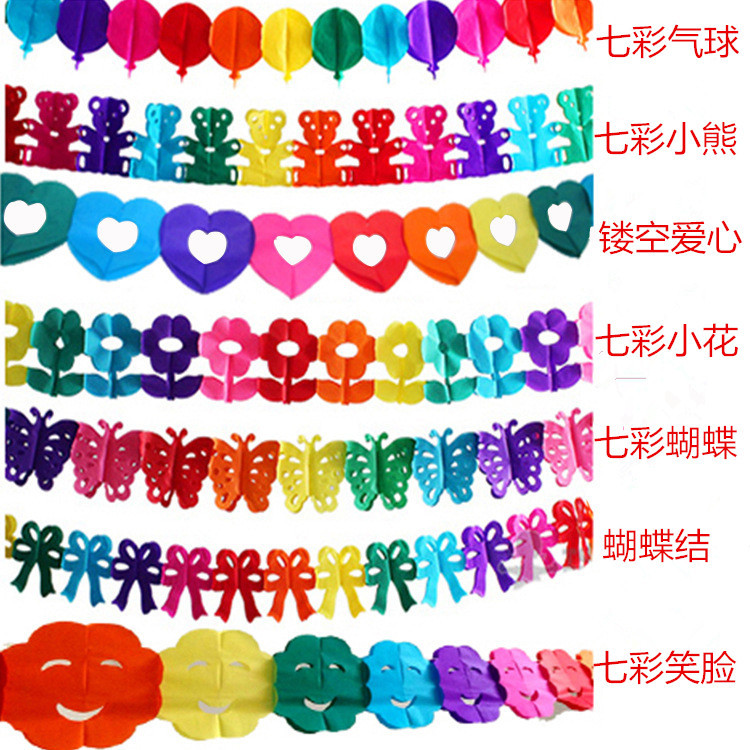 Colorful Paper Flower Kindergarten Decoration Garland Wedding Hanging Flag Birthday Party Decoration Supplies Garland Strip