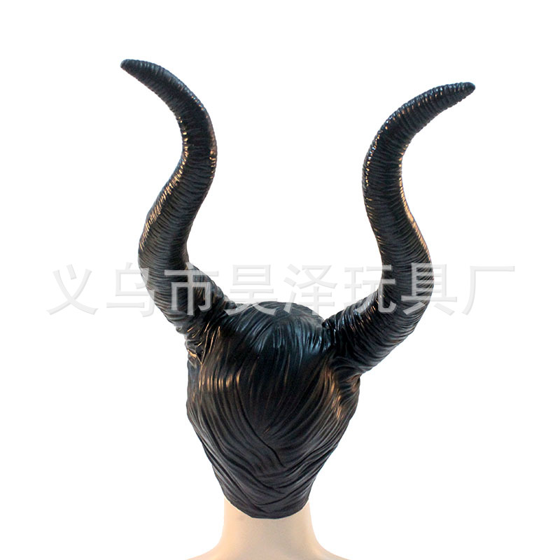 Halloween Devil Hair Cover Sleeping Spell Headdress Vinyl Sleeping Beauty Witch Black Horn Headgear Props Mask