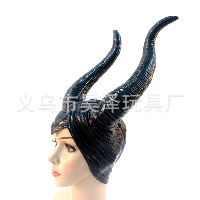 Halloween Devil Hair Cover Sleeping Spell Headdress Vinyl Sleeping Beauty Witch Black Horn Headgear Props Mask