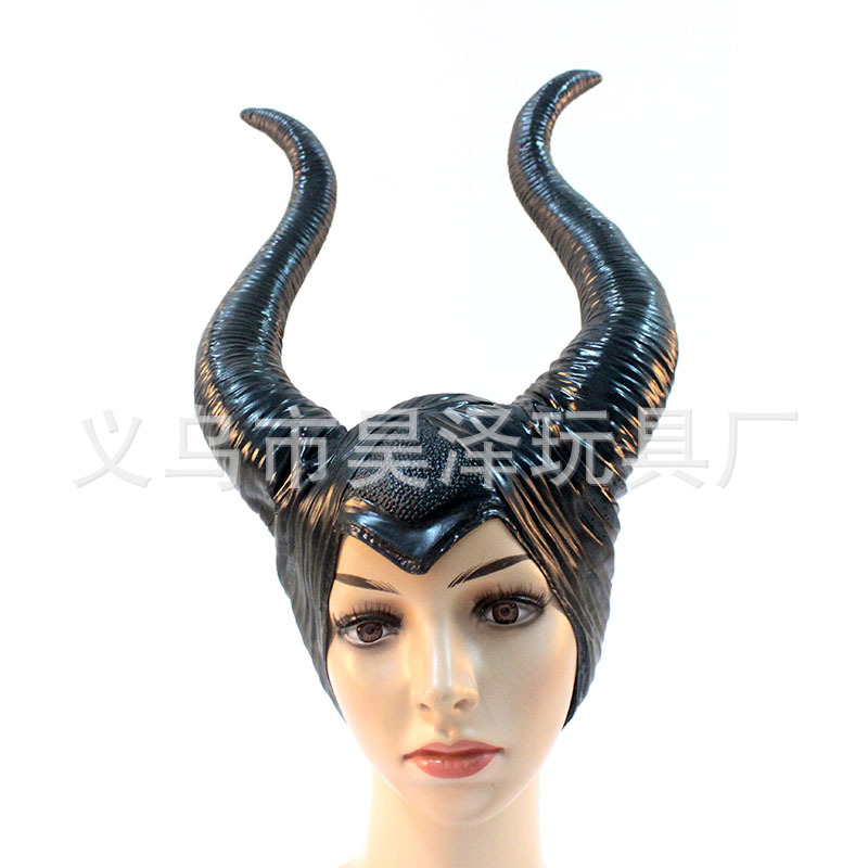 Halloween Devil Hair Cover Sleeping Spell Headdress Vinyl Sleeping Beauty Witch Black Horn Headgear Props Mask