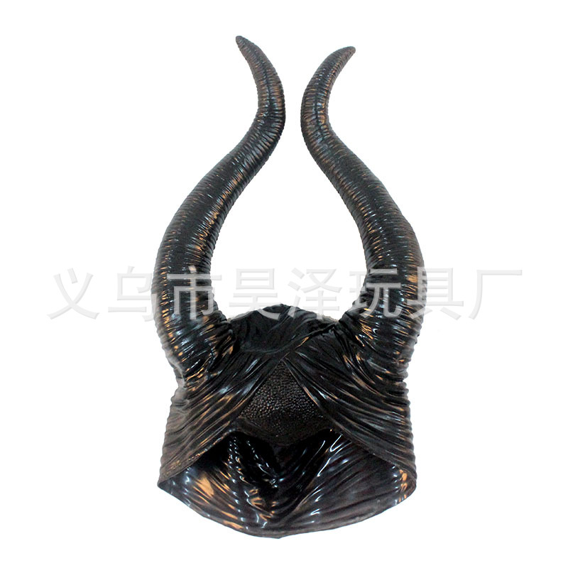 Halloween Devil Hair Cover Sleeping Spell Headdress Vinyl Sleeping Beauty Witch Black Horn Headgear Props Mask