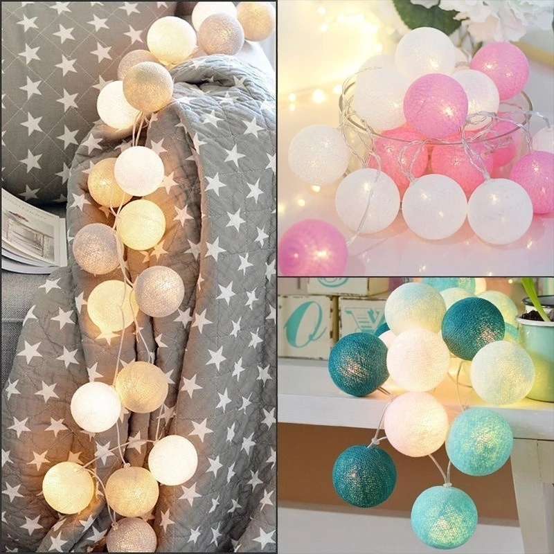 Cotton Ball String Light LED Fairy Lamp Christmas Lights Holiday Lighting Indoor Wedding Decor Cotton Ball String Lights