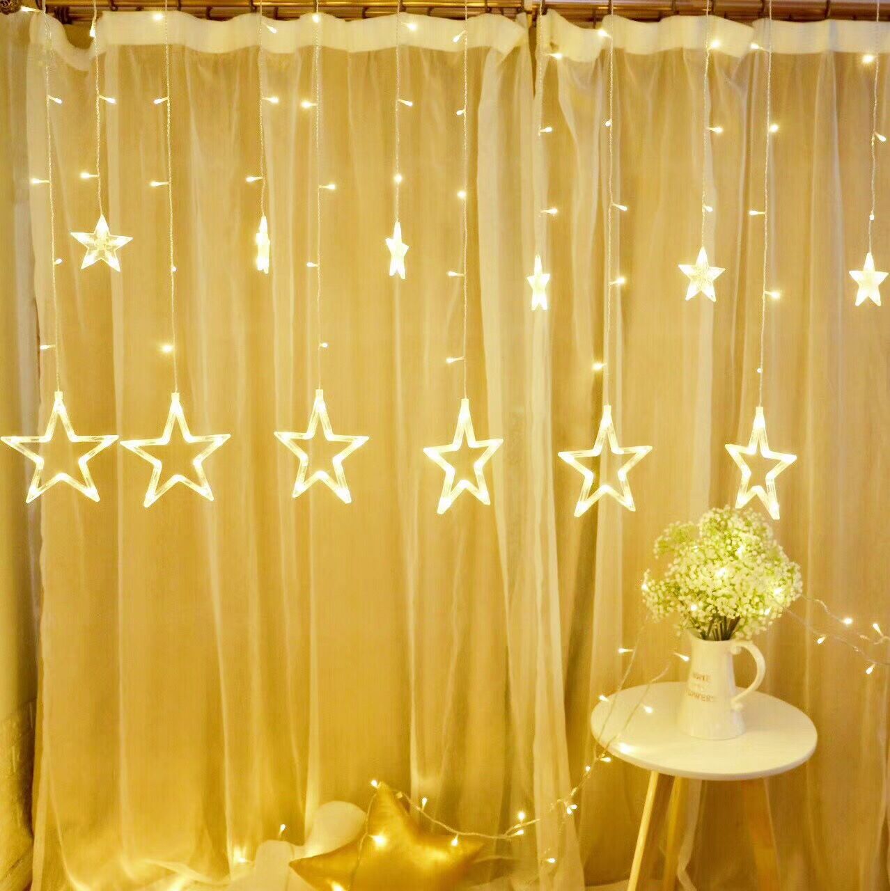 Star Light LED Lighting Chain Ins Christmas Lights Decorative Holiday Light Curtain Light Wedding Neon Color Light European and American Standard 110V