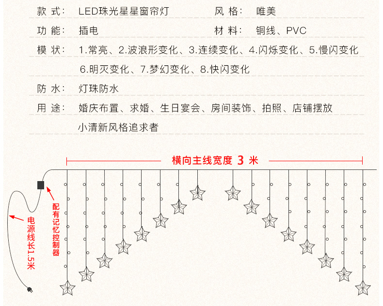 Star Light LED Lighting Chain Ins Christmas Lights Decorative Holiday Light Door Curtain Light Wedding Neon Color Light
