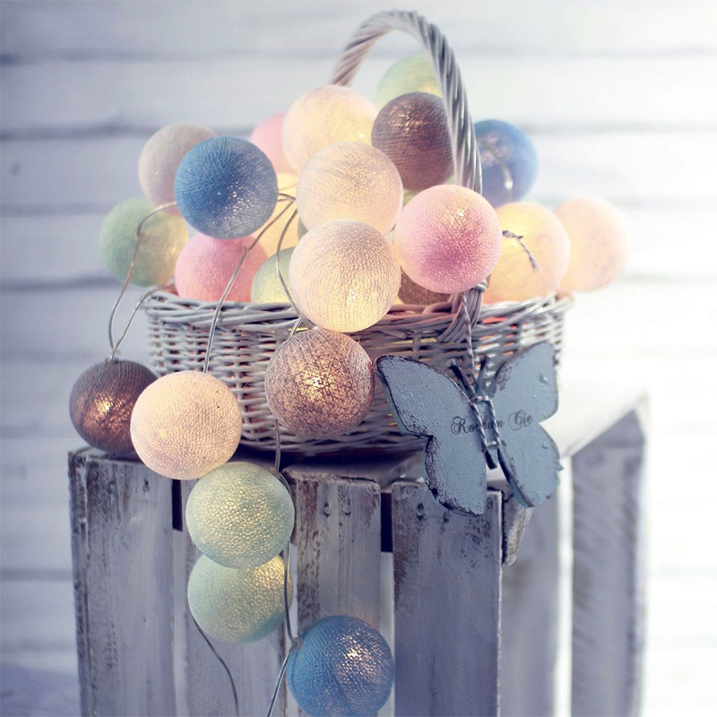 Led Thailand Cotton Ball Lighting Chain Bulb Small Colored Lights Flashing Light String Light Lighting Chain Lamp Bedroom Girl&#039;s Room Decorations Arrangement Lamp