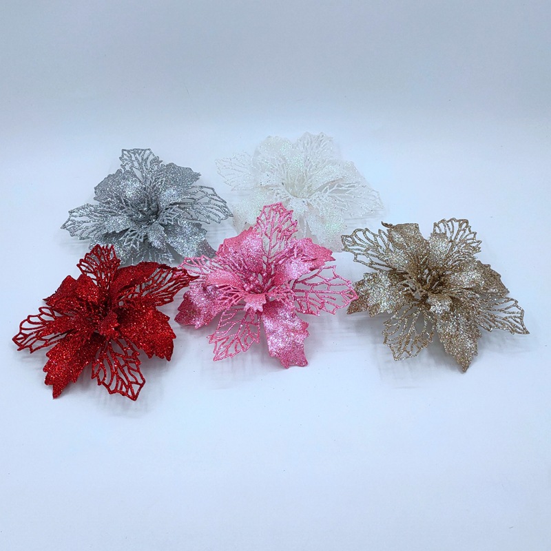 Christmas flower Powder Hollow Flower Head Christmas New Tree Garland Wedding Celebration Decoration Hanging Pendant