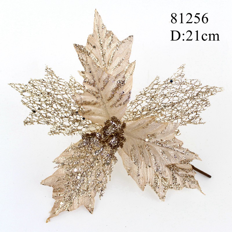 Manufacturer Christmas decoration Christmas flower with Flash powder and sequins D21cm Simulation Of Christmas flower