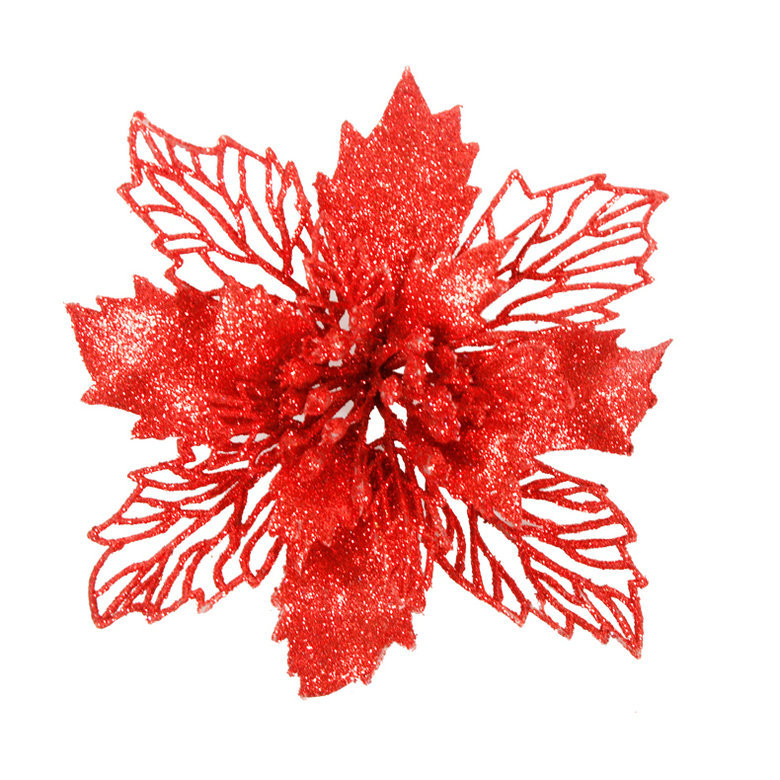Christmas Decorations Rattan Strip Christmas Tree Decorations Onion Powder Hollow Christmas Flower Poinsettia Multi-Color Can Choose 16cm