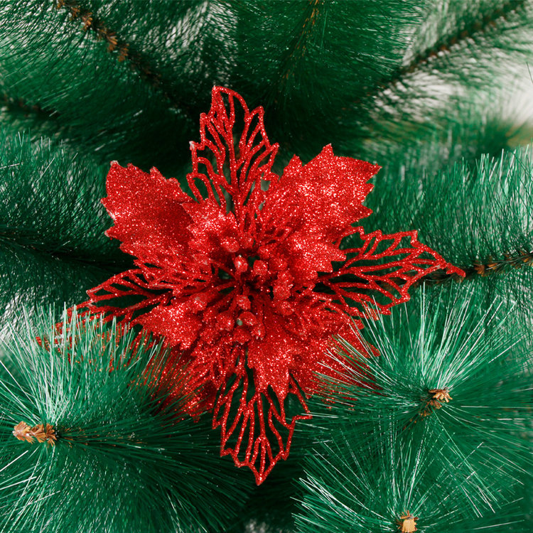 Christmas Decorations Rattan Strip Christmas Tree Decorations Onion Powder Hollow Christmas Flower Poinsettia Multi-Color Can Choose 16cm