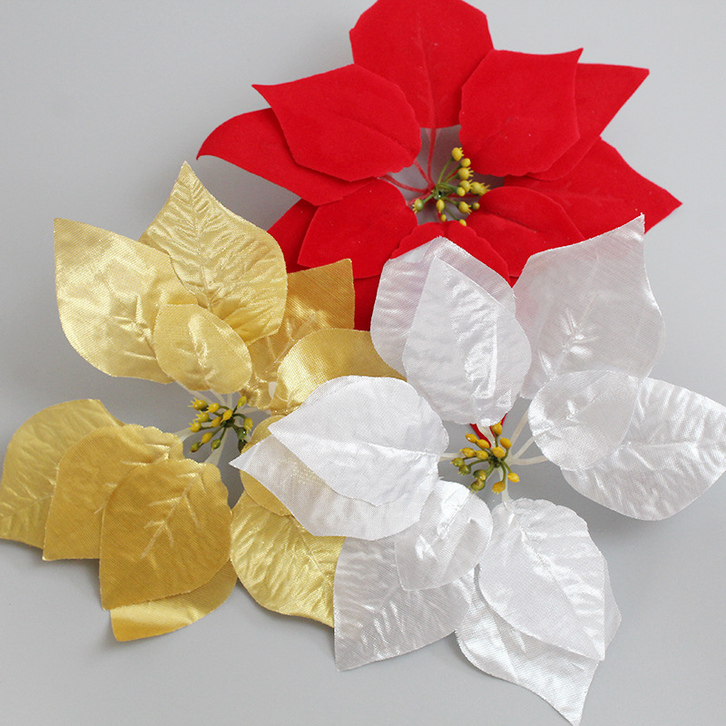 Poinsettia Christmas Artificial Flower Christmas Flower Flannel Christmas Flower Garland Decoration Yiwu Artificial Flower Factory Wholesale
