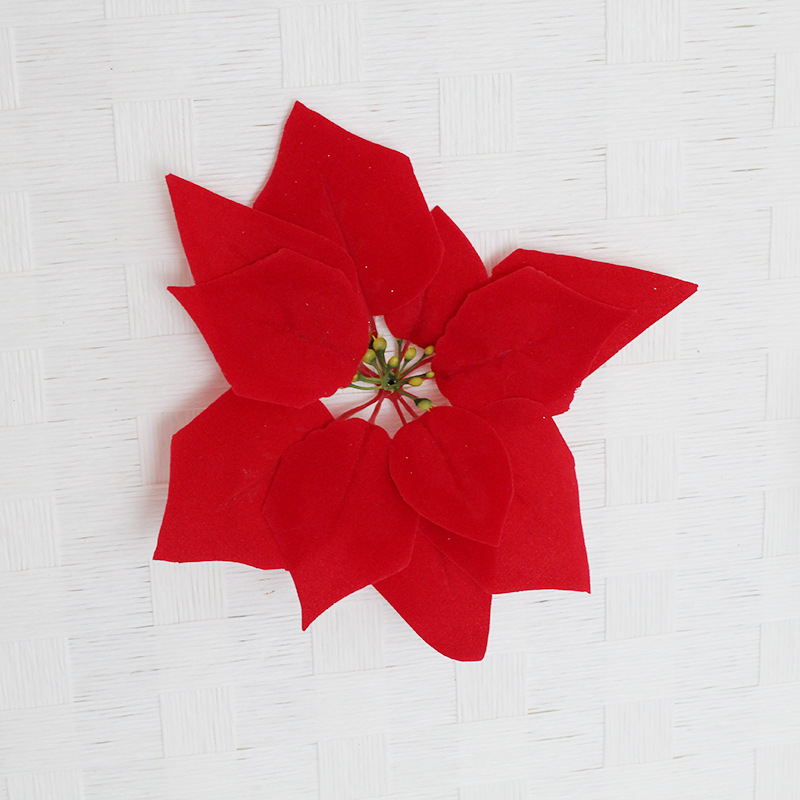 Poinsettia Christmas Artificial Flower Christmas Flower Flannel Christmas Flower Garland Decoration Yiwu Artificial Flower Factory Wholesale
