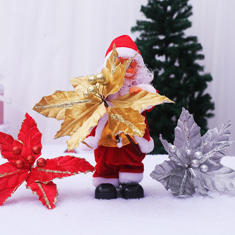 Fabric Decorative Flower Christmas Tree 20cm Gold and Silver Red Onion Pink Christmas Flower Christmas Tree Decorative Pendant Decorative Flower