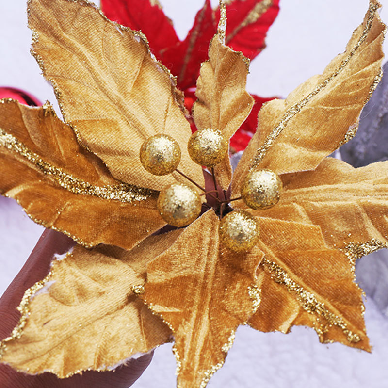 Fabric Decorative Flower Christmas Tree 20cm Gold and Silver Red Onion Pink Christmas Flower Christmas Tree Decorative Pendant Decorative Flower